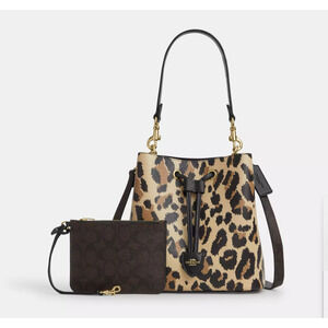 Coach Rowan Bucket Bag Leopard Print CCD03 pebbled leather/Gold/Leopard Multi